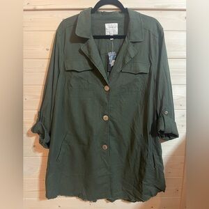 Torrid Olive Green Linen Self Tie Anorak Womens‎ Lagenlook Shirt NWT